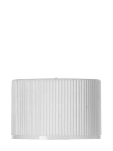 White PP plastic 24-410 ribbed skirt lid with unprinted pressure sensitive (PS) liner