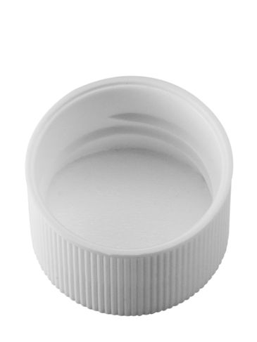 White PP plastic 24-410 ribbed skirt lid with unprinted pressure sensitive (PS) liner