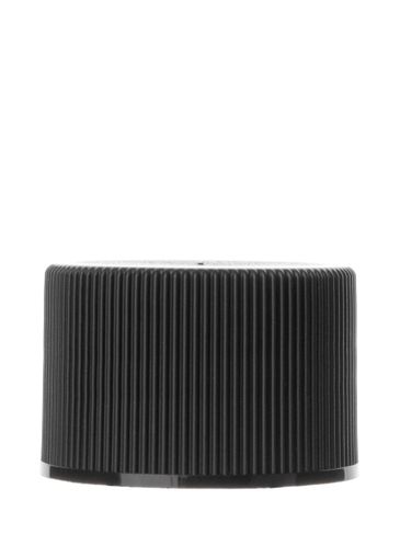 Black PP plastic 24-410 ribbed skirt lid with foam liner
