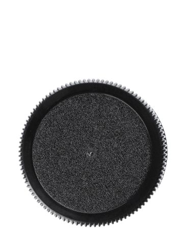Black PP plastic 24-410 ribbed skirt lid with unprinted universal heat induction seal (HIS) liner (tri-tab)