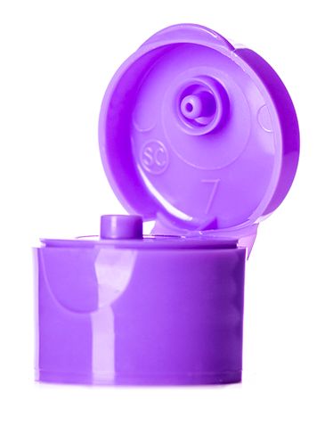 Purple PP plastic 20-410 smooth skirt unlined hinged flip top snap dispensing lid (0.25 inch orifice)