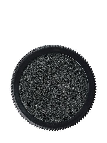 Black PP plastic 24-410 ribbed skirt lid with unprinted pressure sensitive (PS) liner