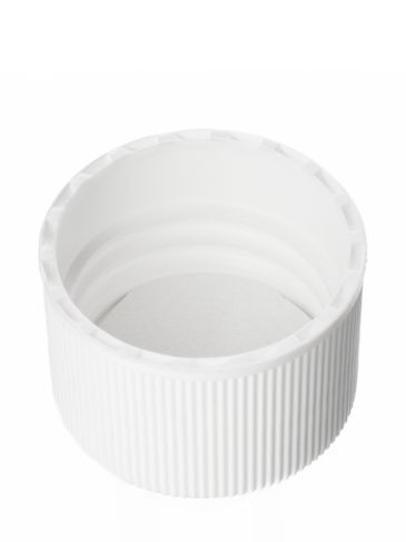 White PP plastic 24-410 ribbed skirt lid with foam liner