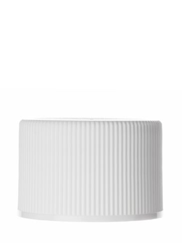 White PP plastic 24-410 ribbed skirt lid with heat induction seal (HIS) liner (for PET and PVC containers only)