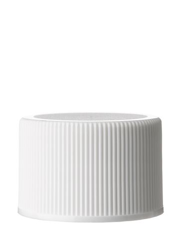 White PP plastic 24-410 ribbed skirt lid with tri-tab heat induction seal (HIS) liner (for PET and PVC containers only)