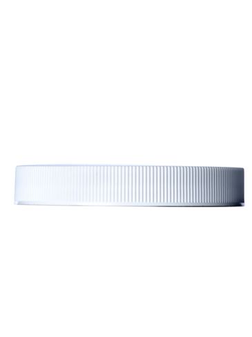White PP plastic 89-400 ribbed skirt lid with vented unprinted universal heat induction seal (HIS) liner