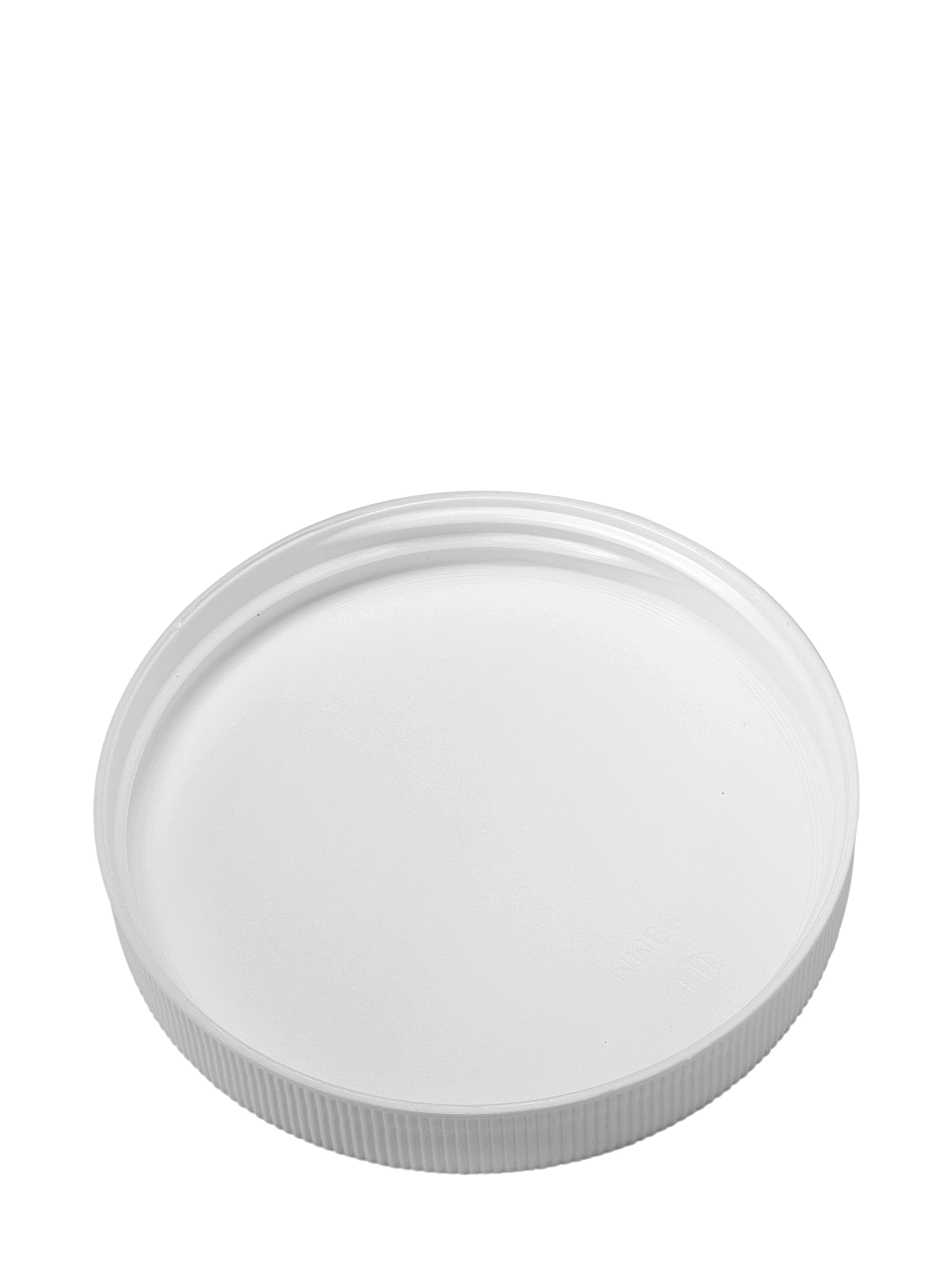 White PP Plastic 89-400 Ribbed Skirt Unlined Lid – L601WH