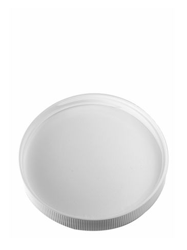 White PP plastic 89-400 ribbed skirt lid with unprinted pressure sensitive (PS) liner