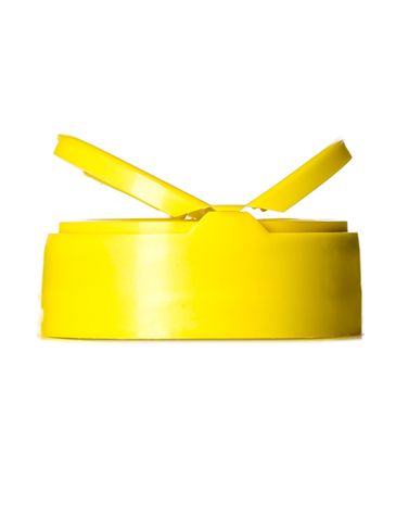 Yellow PP plastic 53-485 smooth skirt 3-hole flip top sifter spice cap with heat induction seal (HIS) liner (.300 inch orifice)