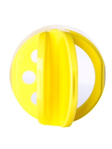 Yellow PP plastic 53-485 smooth skirt 3-hole flip top sifter spice cap with heat induction seal (HIS) liner (.300 inch orifice)