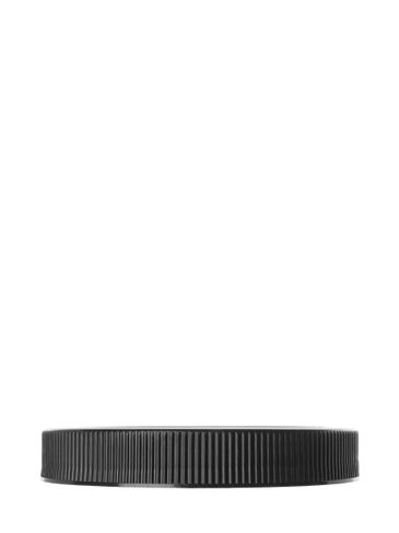 Black PP plastic 89-400 ribbed skirt lid with unprinted heat induction seal (HIS) liner (for PET and PVC containers only)