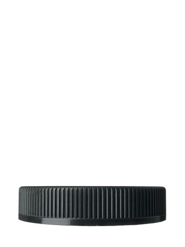 Black PP plastic 70-400 child-resistant text-embossed lid with unprinted universal heat induction seal (HIS) liner