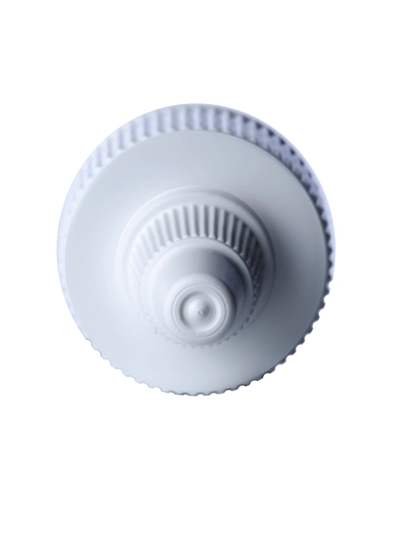 White HDPE Plastic 24-400 Ribbed Skirt Unlined Twist-Open Dispensing Lid – L949