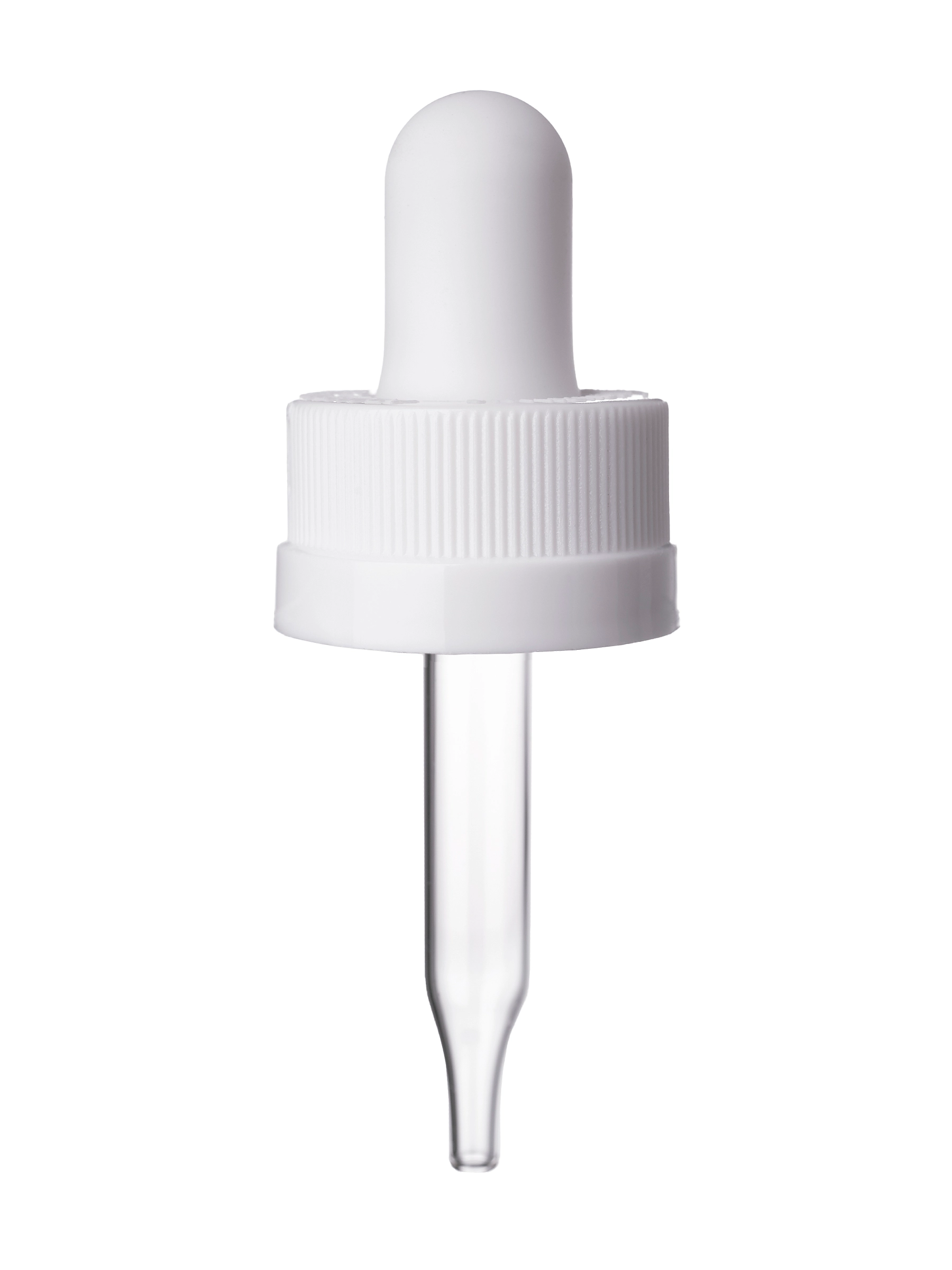 White PP Plastic 18-400 Ribbed Skirt Child-Resistant Dropper Assembly – M1233WH