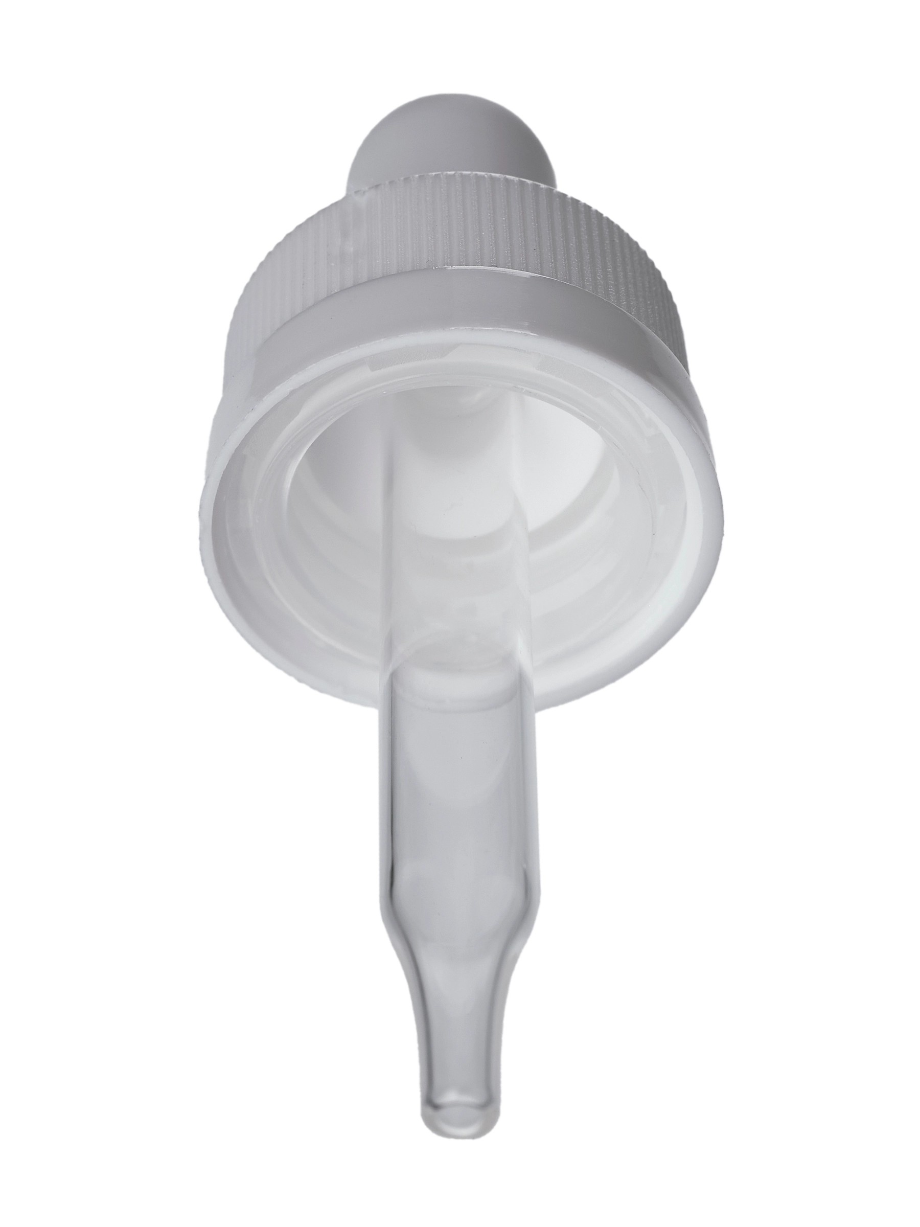 White PP Plastic 18-400 Ribbed Skirt Child-Resistant Dropper Assembly – M1233WH