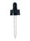 Black PP plastic 20-400 ribbed skirt child-resistant dropper assembly with rubber bulb and 76 mm PP plastic graduated pipette (embossed graduated marks at .25, .5, .75, 1 mL)