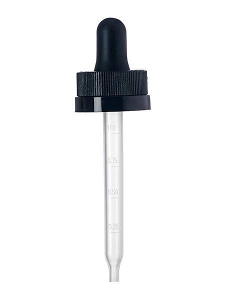 Black PP Plastic 20-400 Ribbed Skirt Child-Resistant Dropper Assembly – M1258BK-E25