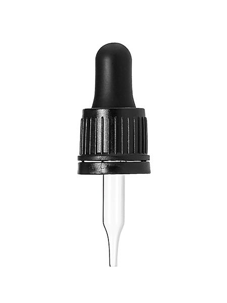 Black PP Plastic 18-410 Ribbed Skirt Tamper Evident Dropper Assembly – M1510BK