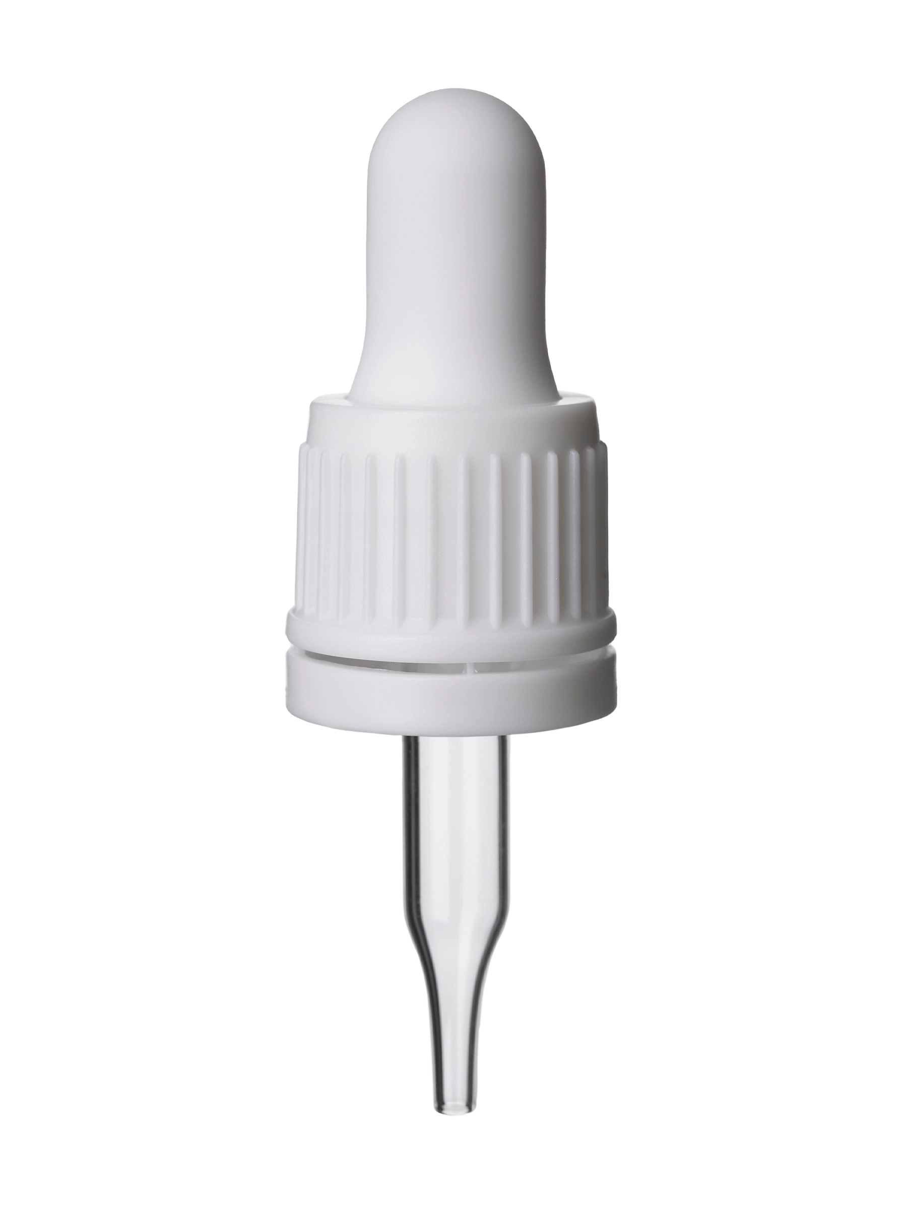White PP Plastic 18-410 Ribbed Skirt Tamper Evident Dropper Assembly – M1510WH