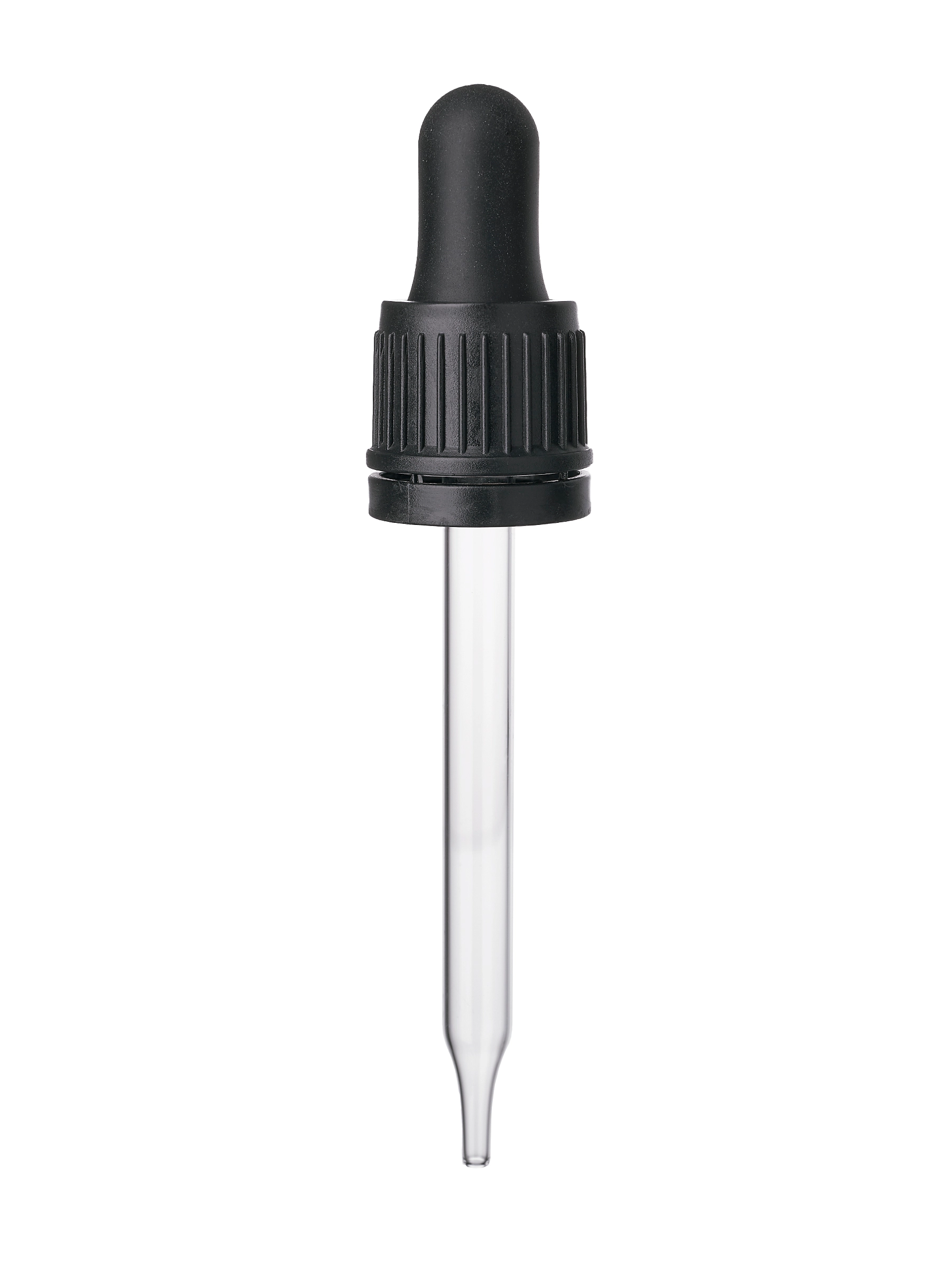 Black PP Plastic 18-415 Ribbed Skirt Tamper-Evident Dropper Assembly – M15196BK