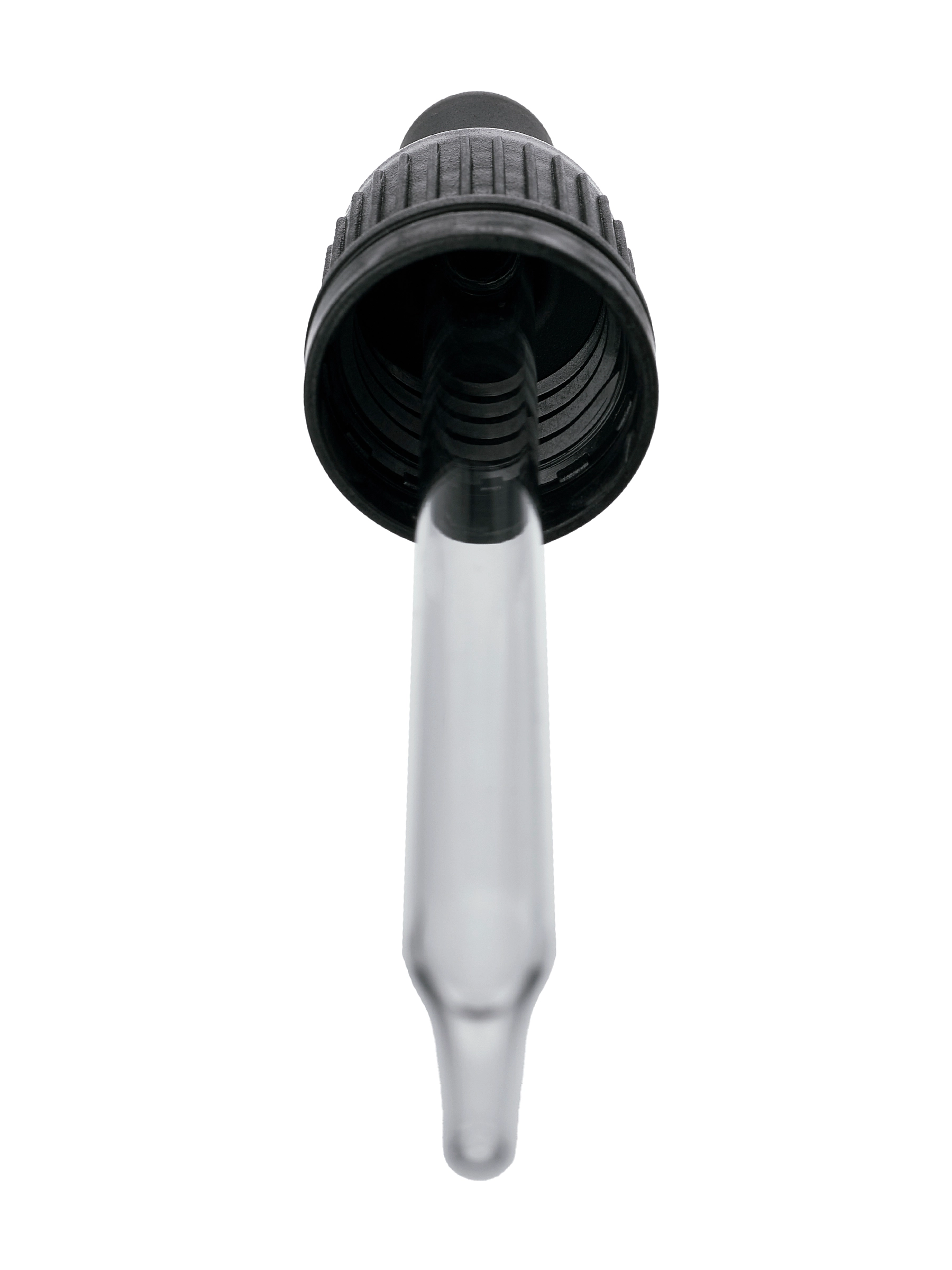 Black PP Plastic 18-415 Ribbed Skirt Tamper-Evident Dropper Assembly – M15196BK