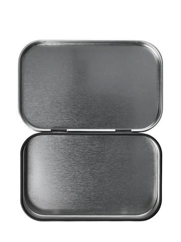 3.70 x 2.28 x 0.82 inch black tin-plated steel rectangular tin with hinged cover