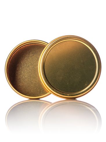 2 oz gold-colored metal tin with screw-on lid