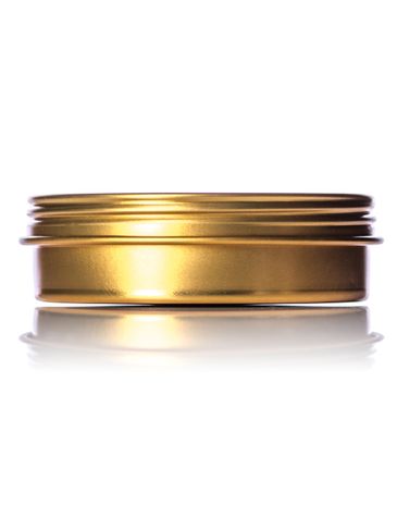 2 oz gold-colored metal tin with screw-on lid