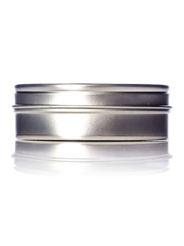 2 oz silver steel flat tin with clear slip cover lid