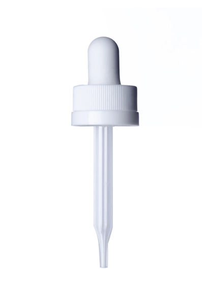 White PP Plastic 18-400 Ribbed Skirt Child-Resistant Dropper Assembly – M660WH