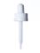 White PP plastic 18-400 ribbed skirt child-resistant dropper assembly with rubber bulb and 66 mm straight tip glass pipette