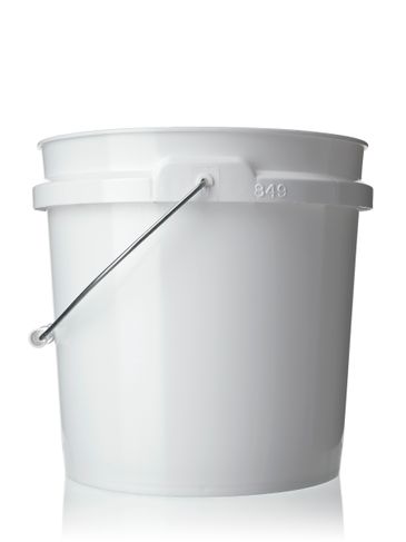 2 gallon white HDPE plastic round pail with metal handle