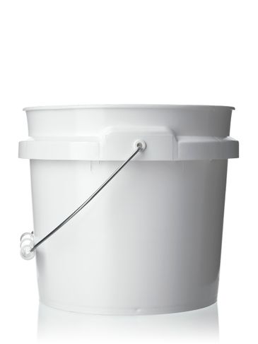 1 gallon white HDPE plastic round pail with metal handle
