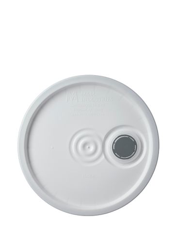 White HDPE plastic round pail lid with pour spout and gasket