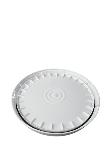 White HDPE plastic round pail lid with gasket and tear tab