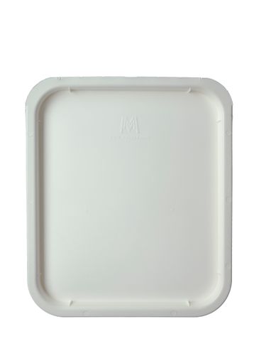 White PP plastic rectangular hinged lid with tear-tab (no gasket) for 4 gallon pail
