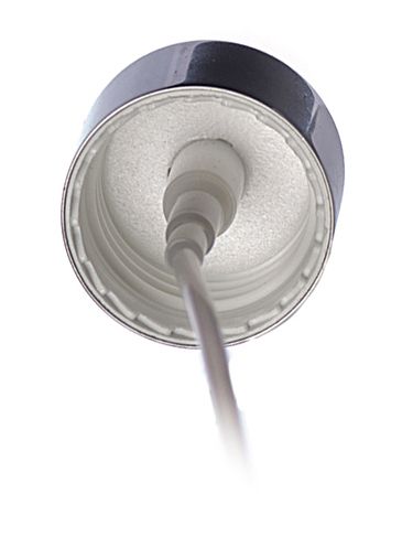 Matte silver metal shell and white PP plastic 24-410 smooth skirt fine-mist fingertip sprayer with clear overcap and 6.875 inch dip tube (0.14 cc output)