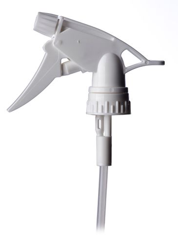 White plastic 28-400 inverted trigger sprayer with 9.25 inch dip tube (1.0 cc output)