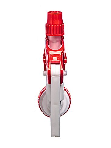 Red and white plastic 28-400 adjustable nozzle trigger sprayer with 9.75 inch dip tube (1.3 cc output)