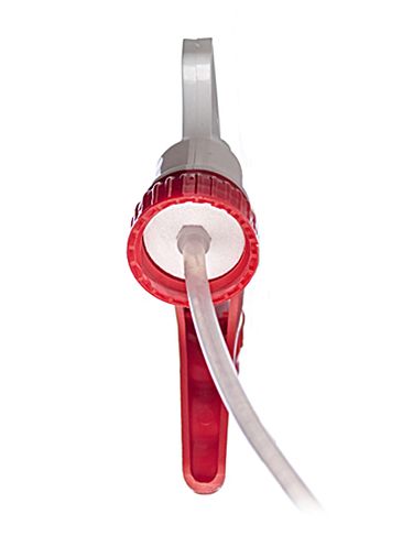 Red and white plastic 28-400 adjustable nozzle trigger sprayer with 9.75 inch dip tube (1.3 cc output)