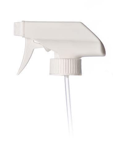 White PP plastic 28-400 ribbed skirt spray/stream nozzle trigger sprayer with 9.875 inch dip tube (0.9 cc output)