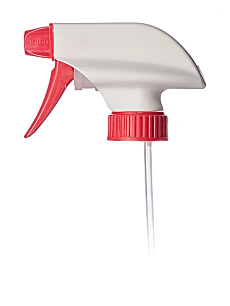 Red and White PP Plastic 28-400 Ribbed Skirt On/off Nozzle Trigger Sprayer – S076