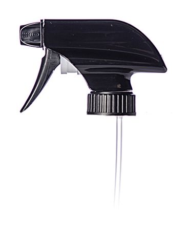Black PP plastic 28-400 trigger sprayer with spray/stream/off nozzle, 9.25 inch dip tube (1.3 cc output)
