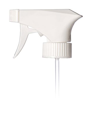 White plastic 28-400 ribbed skirt spray/stream/off nozzle trigger sprayer with 9.875 inch dip tube (0.9 cc output)