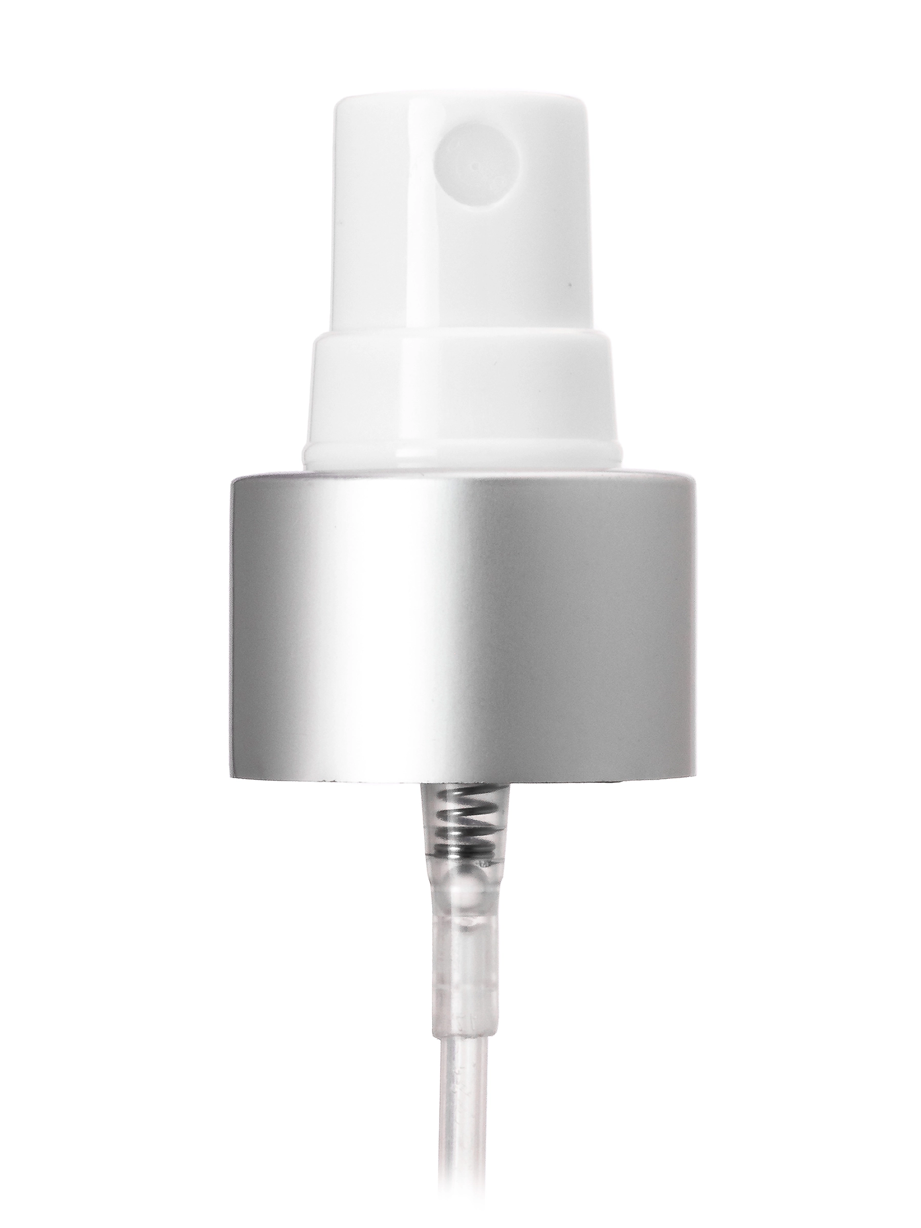 Matte Silver Metal Shell and White PP 24-410 Smooth Skirt Fine Mist Fingertip Sprayer – S109SLWH