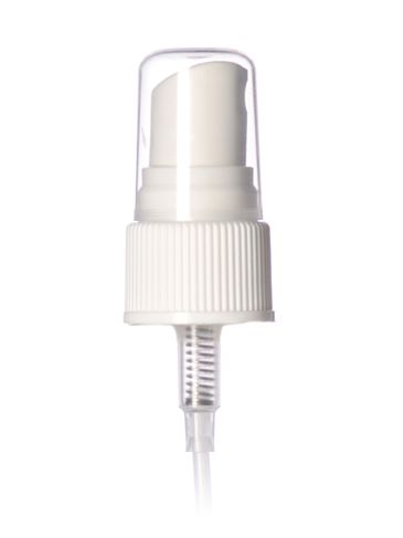 White plastic 20-410 ribbed skirt fine mist fingertip sprayer with clear overcap and 4 inch dip tube (.19 cc output)