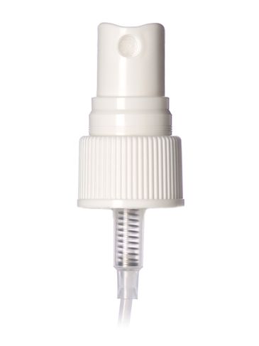 White plastic 20-410 ribbed skirt fine mist fingertip sprayer with clear overcap and 4 inch dip tube (.19 cc output)