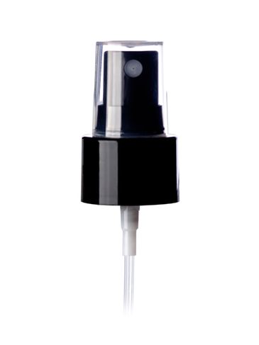 Black plastic 24-410 smooth skirt fine mist fingertip sprayer with clear overcap and 6.75 inch dip tube (.12-.14 cc output)