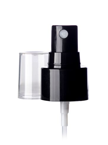 Black plastic 24-410 smooth skirt fine mist fingertip sprayer with clear overcap and 6.75 inch dip tube (.12-.14 cc output)