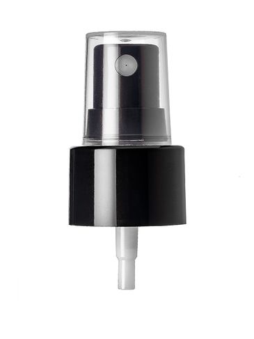 Black PP plastic 24-410 smooth skirt fine mist fingertip sprayer with clear overcap and variable length dip tube (.12-.14 cc output)